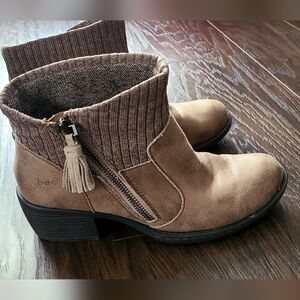 b.o.c. Taupe Ankle Boots with Knit Cuff and Tassel